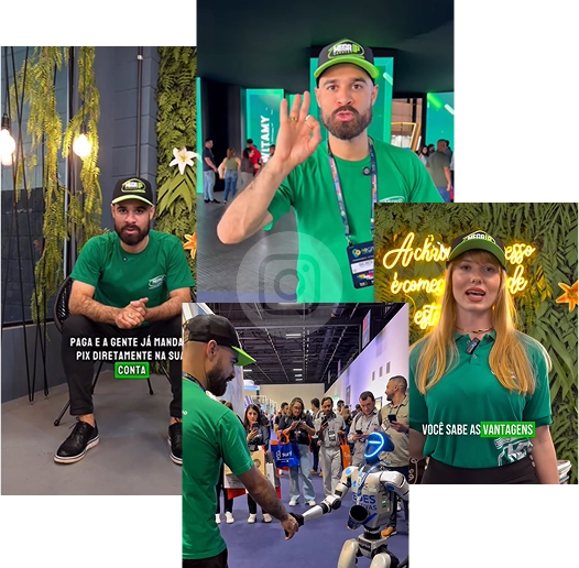 Registros da equipe Mega IP em eventos e conteúdos do Instagram oficial